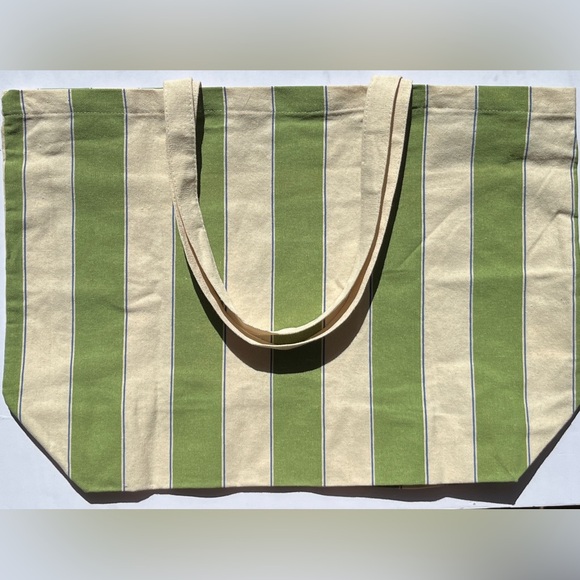 NWOT - Sézane Bonjour Texas Canvas Tote Bag Green Stripes - Picture 4 of 13